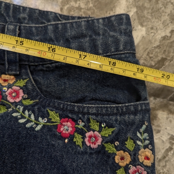 VINTAGE Carrie Allen Embroidered floral sequin Capris jeans pants shorts size XL - Picture 9 of 10